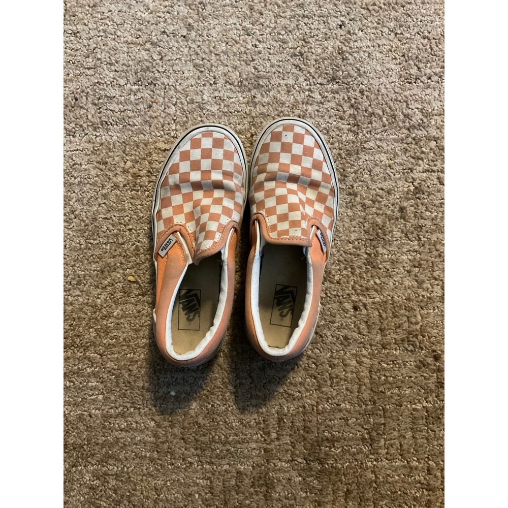 Vans Classic Slip-On Kids Orange White Checkerboard Skate Shoes Sneakers
